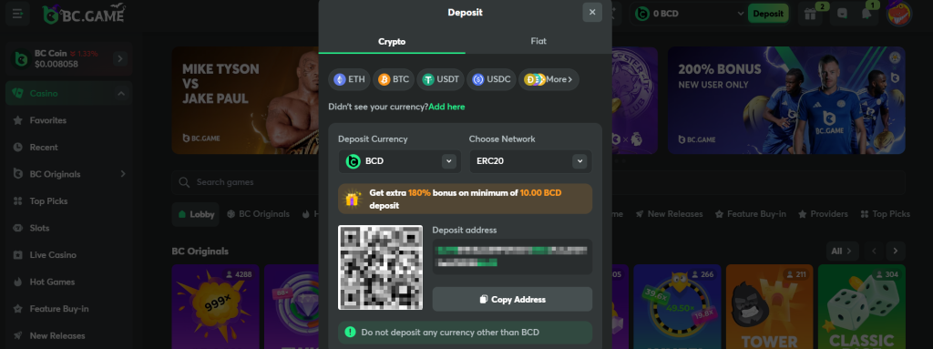 deposit crypto casino